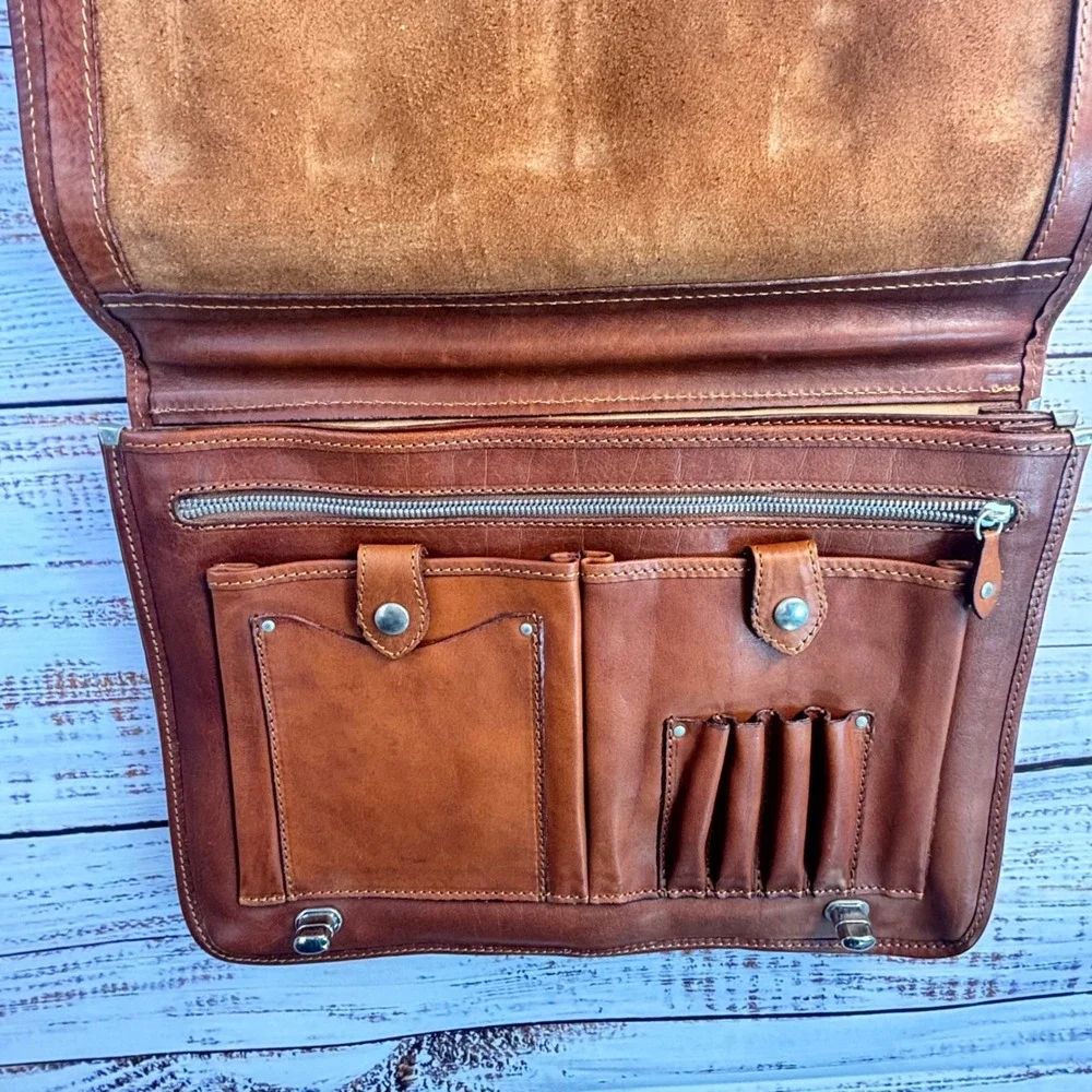 Italian Leather Briefcase Messenger Bag‎ Turnlock Medici Firenze Veg-Tanned